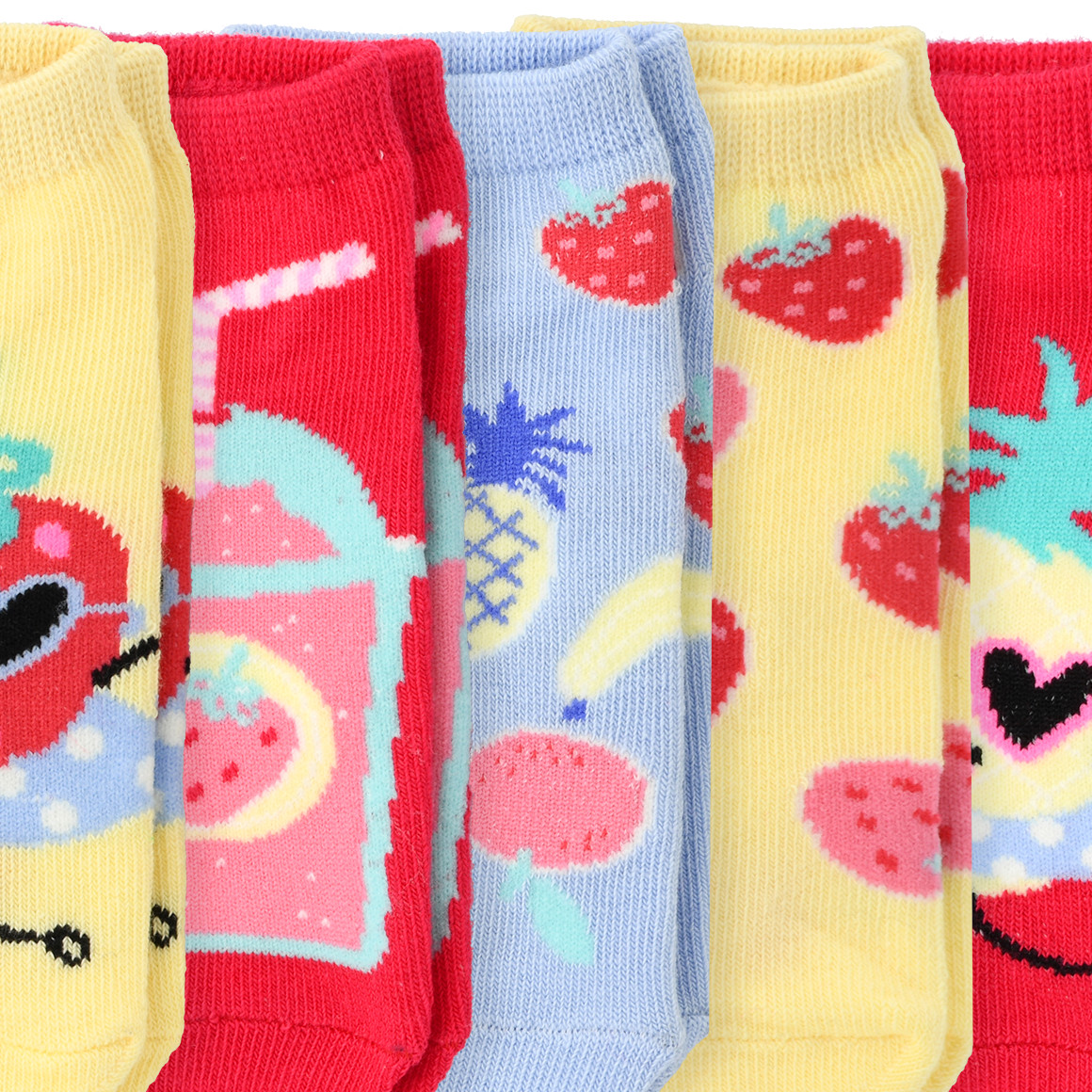 Famy 5 Paar Mädchen Sneaker-Socken im Set hellgelb / hellblau / rot