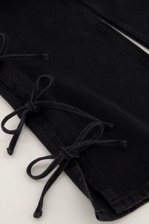 Zwarte wide leg jeans met strikjes