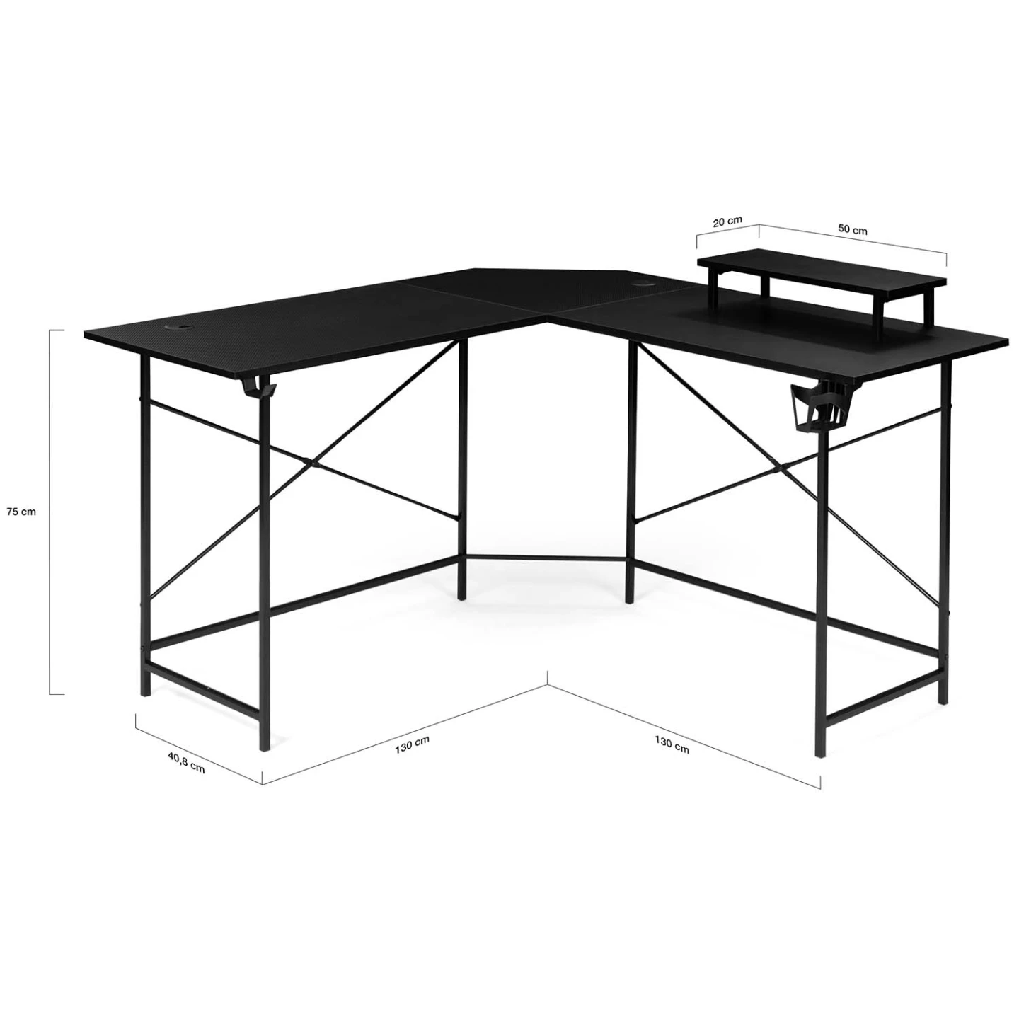 Bureau gaming d'angle noir ALEXIS support pour écran porte gobelet et accessoires
