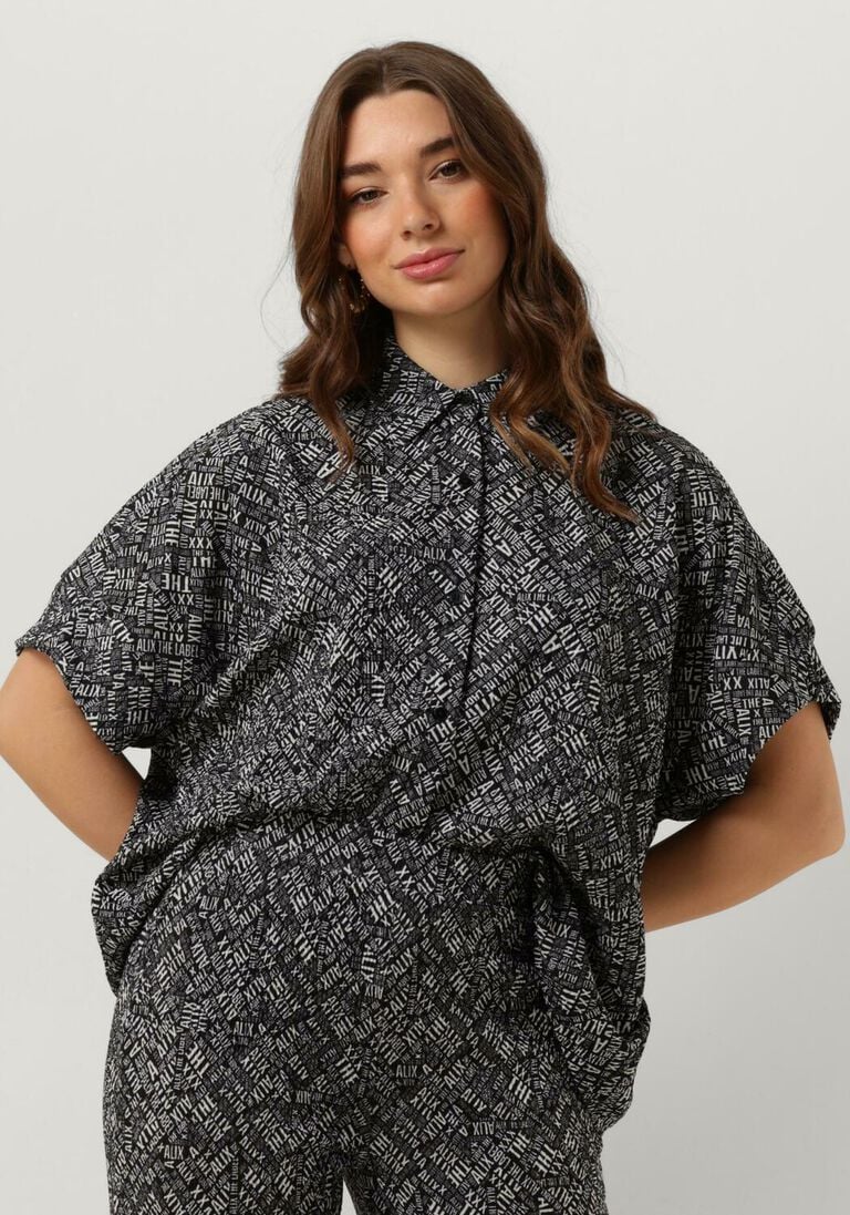 ALIX THE LABEL zwarte alix the label blouse ladies woven crinkle text oversized blouse