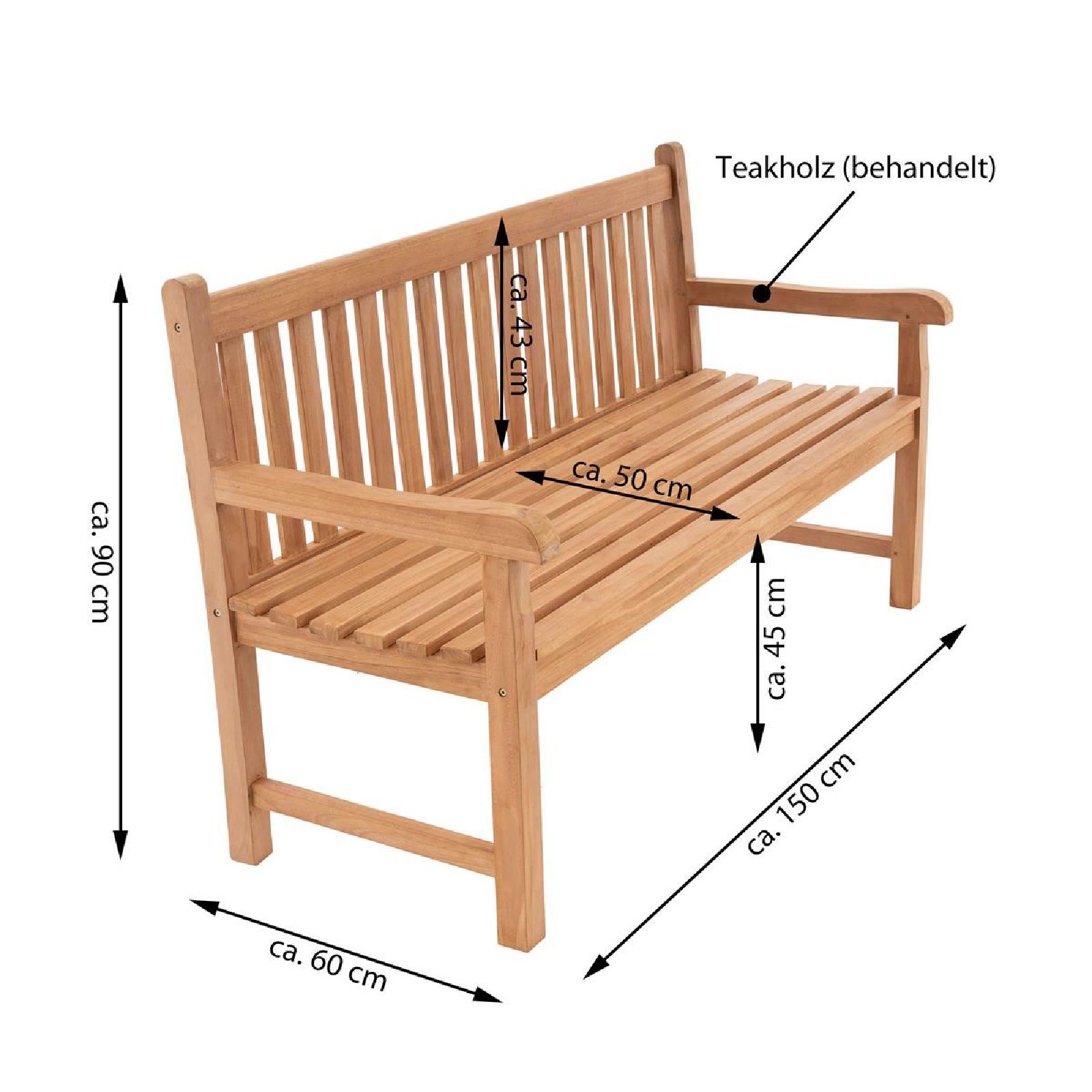 VCM 3-Sitzer Gartenbank Parkbank hochwertig Teak Holz behandelt 150cm