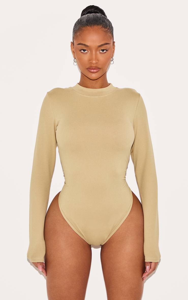 Gris Pierre Body Sculptant À Manches Longues