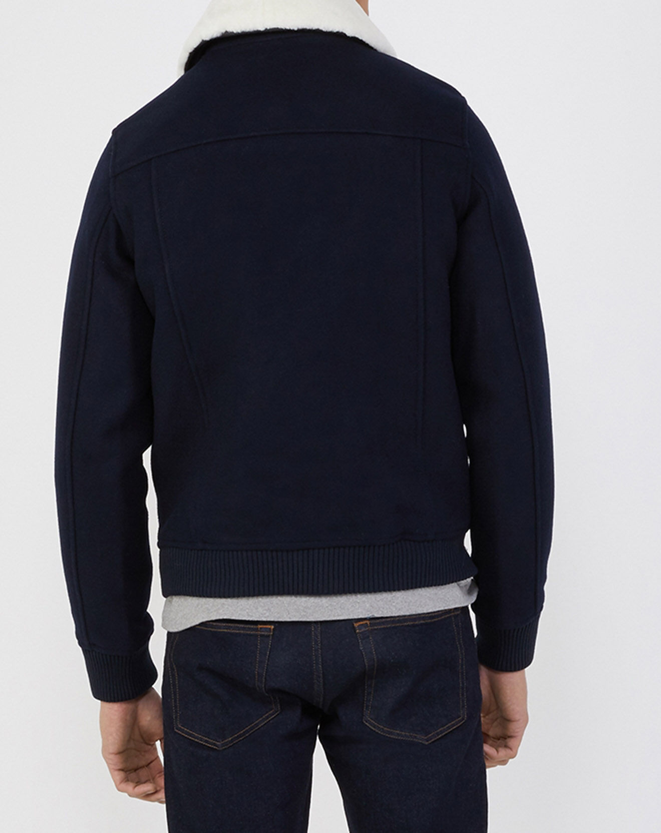 Galeries Lafayette Blouson zippé en Laine mélangée Pilot bleu marine