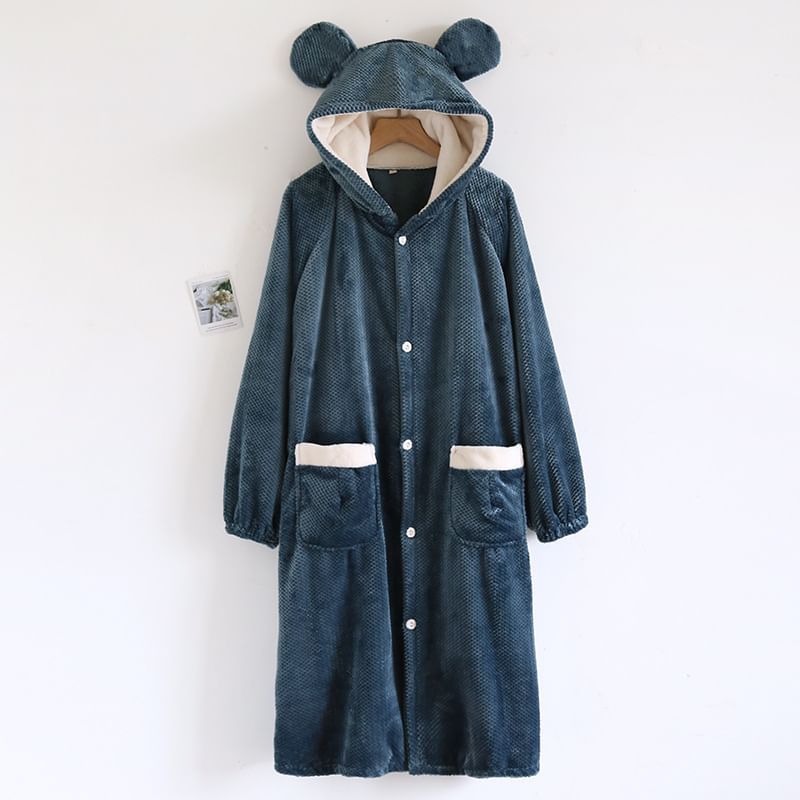 Somnus - Fleece pyjamajas met contrasterende rand en capuchon en knoopjes (verschillende ontwerpen)