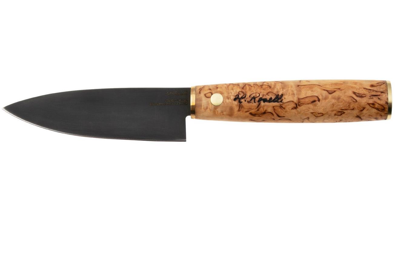 Roselli Allround Knife R750 Carbon Steel, Curly Birch, universeelmes, 12 cm