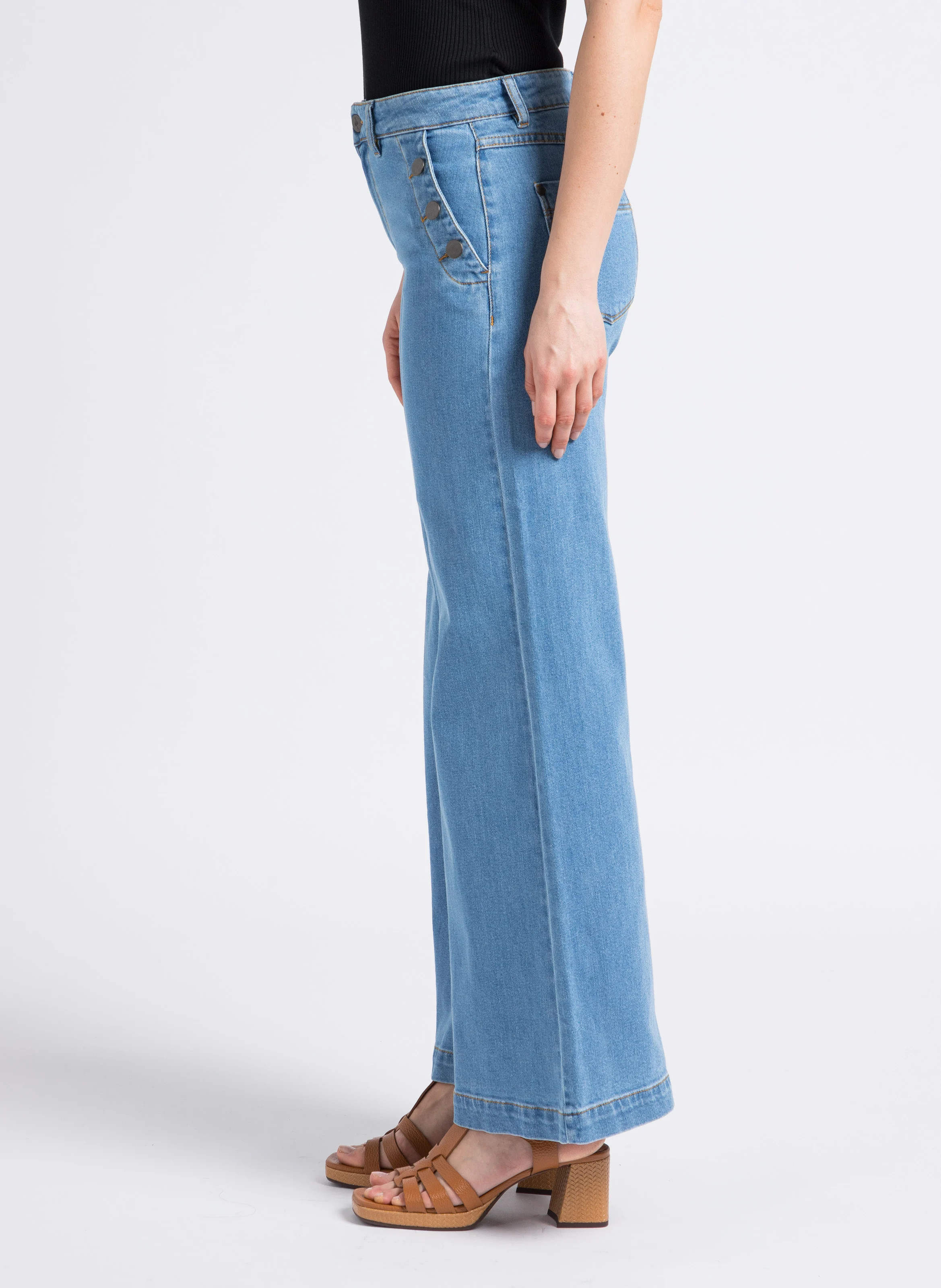 LE HAILEY - Jean large en deim délavé | Bleu