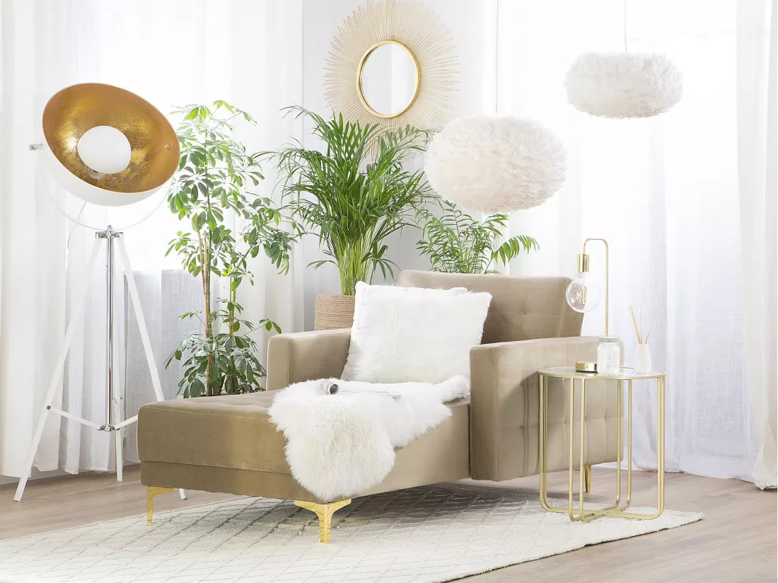 Chaise longue en velours beige clair ABERDEEN