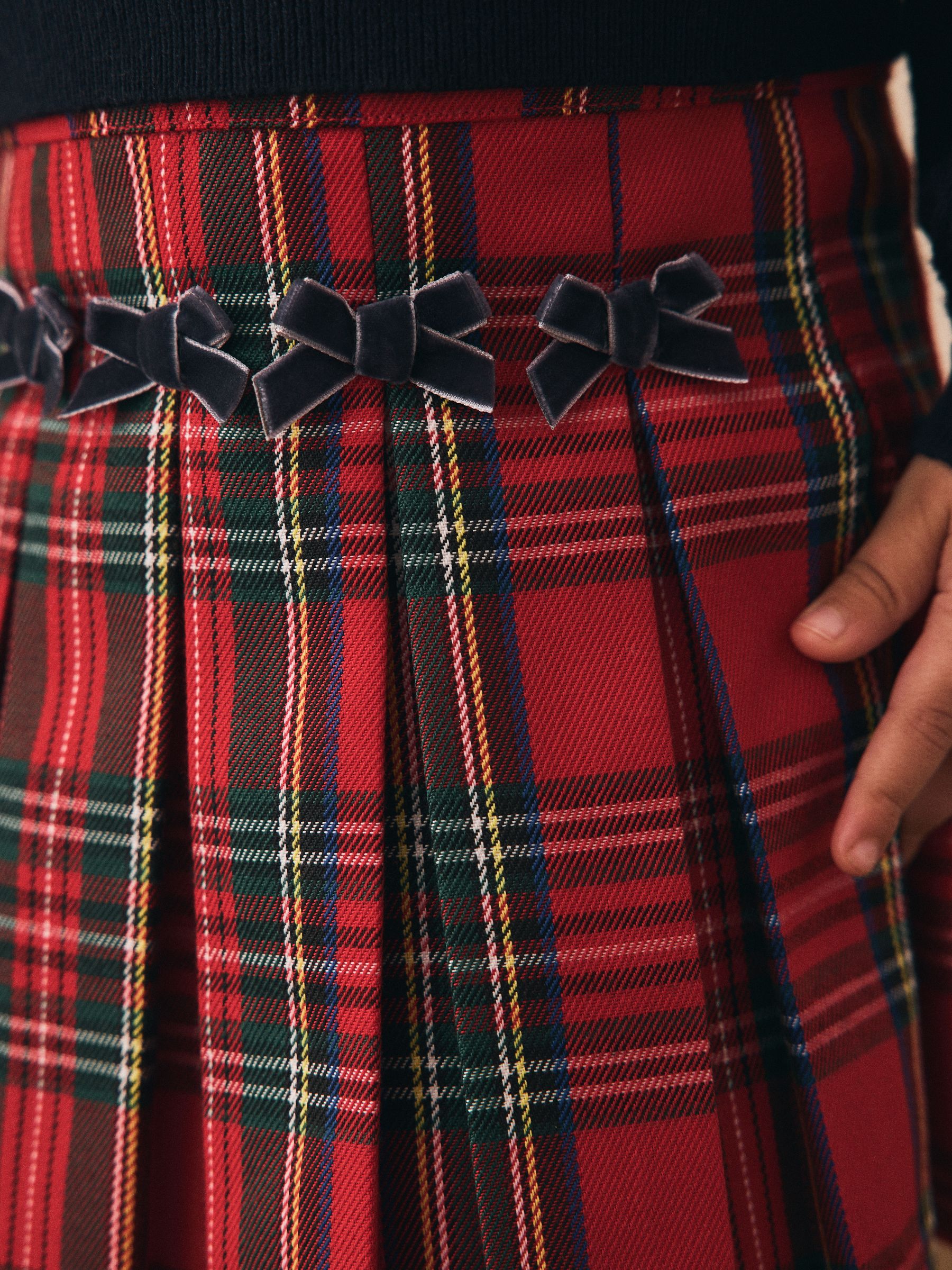 Rood - Tartan Bow Skirt with Navy Tights (3mths-7yrs)