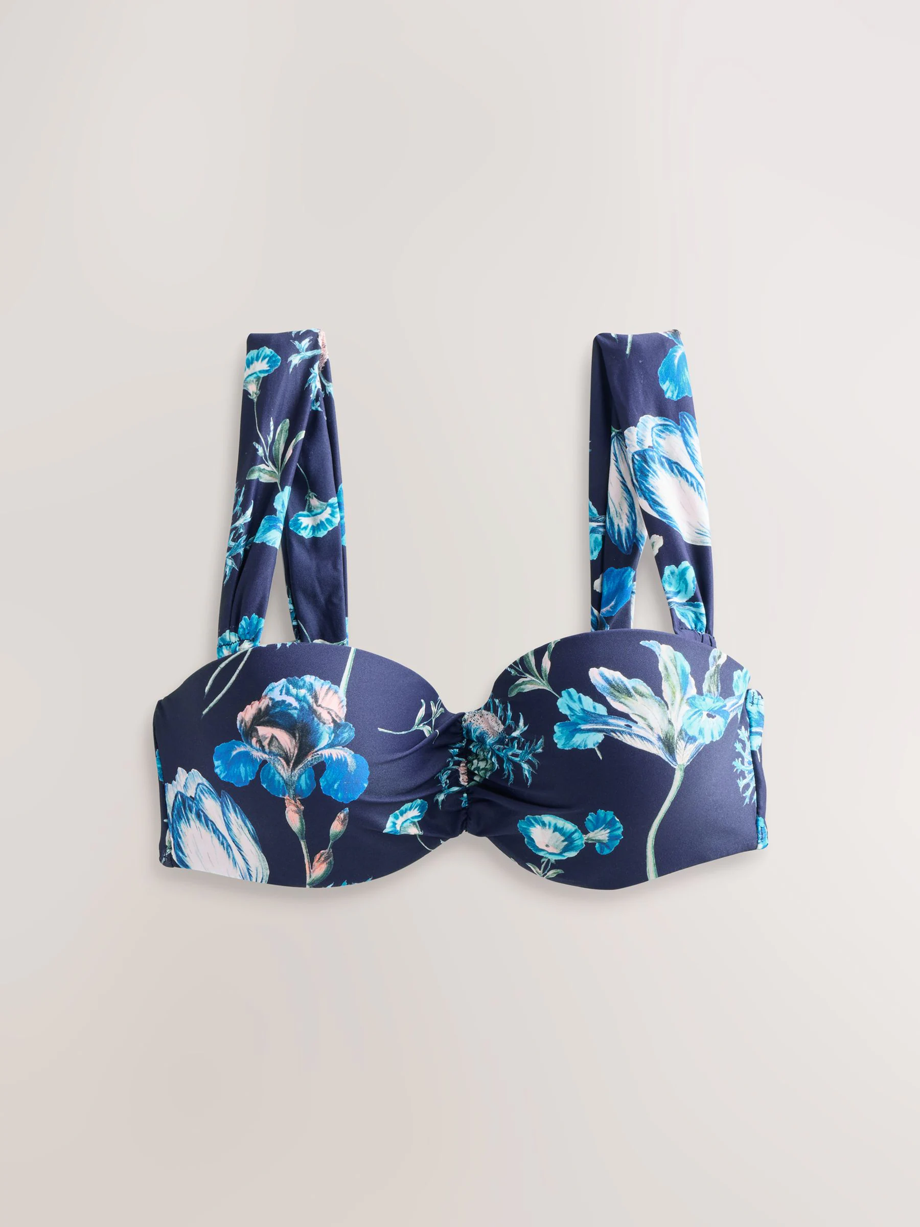 Kew Collection marineblauw met bloemenprint - Bandeaubikinitop met beugel