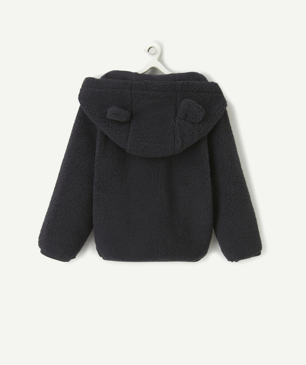GILET ZIPPÉ À CAPUCHE BÉBÉ GARÇON EN FIBRES RECYCLÉES ET SHERPA NOIR