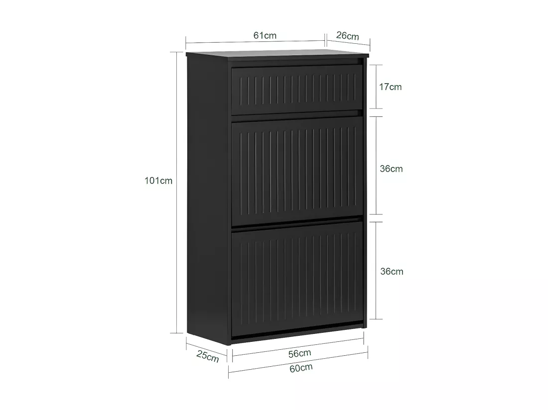 SoBuy Meuble à Chaussures Meuble d'entrée Meuble de Rangement à Chaussures avec 2 Abattants 1 Tiroir Séparateur Réglable pour Petite Entrée Couloir Noir LPH 61x26x101 cm FSR165-SCH