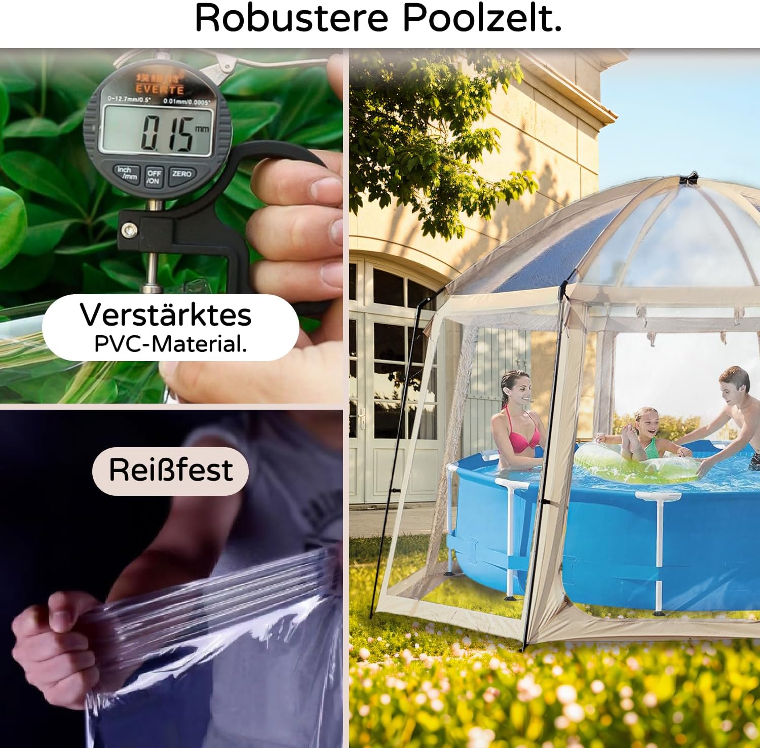 Poolabdeckung Rund – 400x400x250cm – Pool Dome für Pools bis ca. Ø 305cm – Poolzelt Mit Zwei große Reißverschlusstüren - Pool Sonnenschutz SPF35+ – Pool Überdachung Blockiert Blätter und Vogelkot.