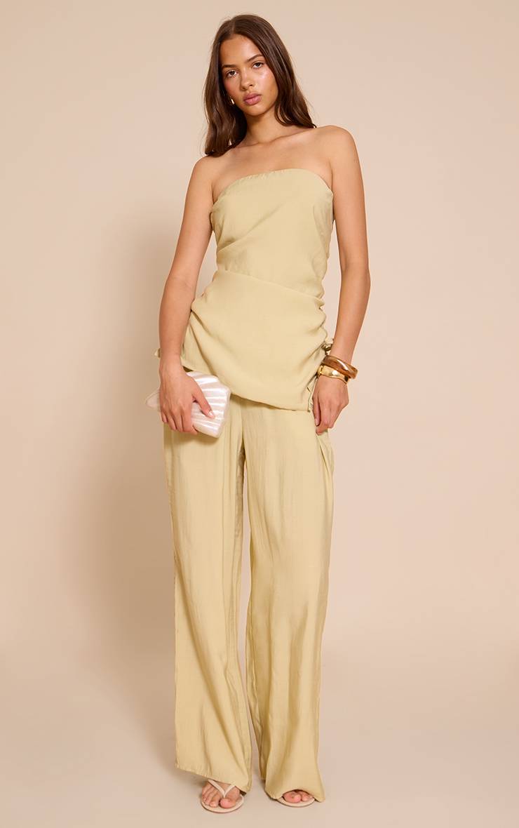 Sage Khaki Pantalon Droit Tissé