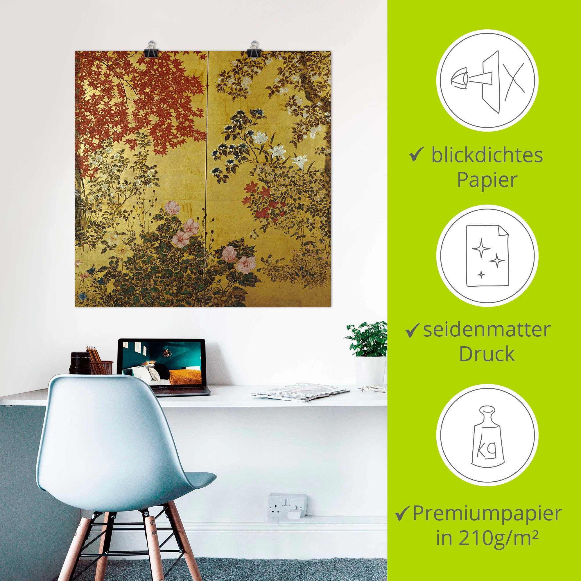 Artland Wandbild »Japanischer Wandschirm 18. Jahrhundert« Pflanzen 1 Stk. tlg. als Leinwandbild, Poster, Wandaufkleber in verschied. Grössen