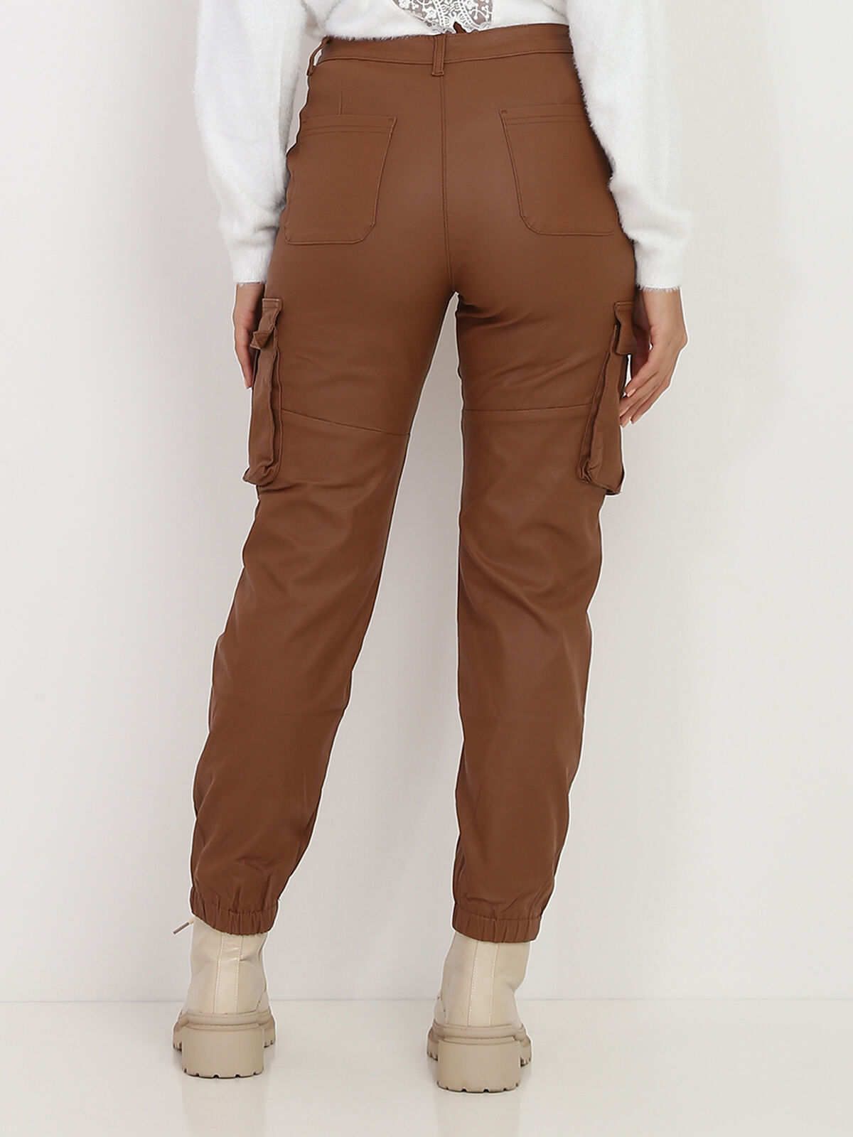 Pantalon cargo enduit- Marron
