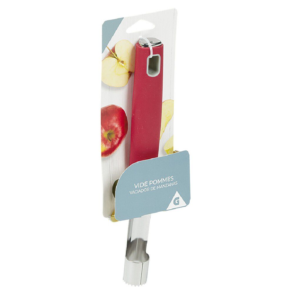 Vide pomme inox avec manche en polypropylène rouge