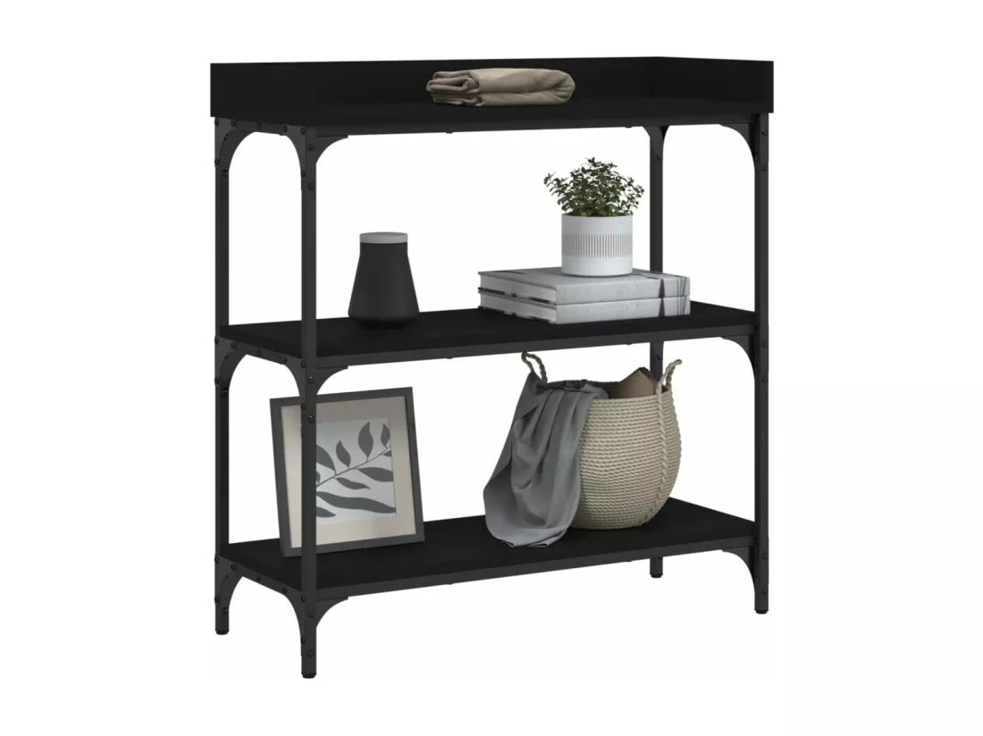 Table console avec étagères noir 75x30x80 cm