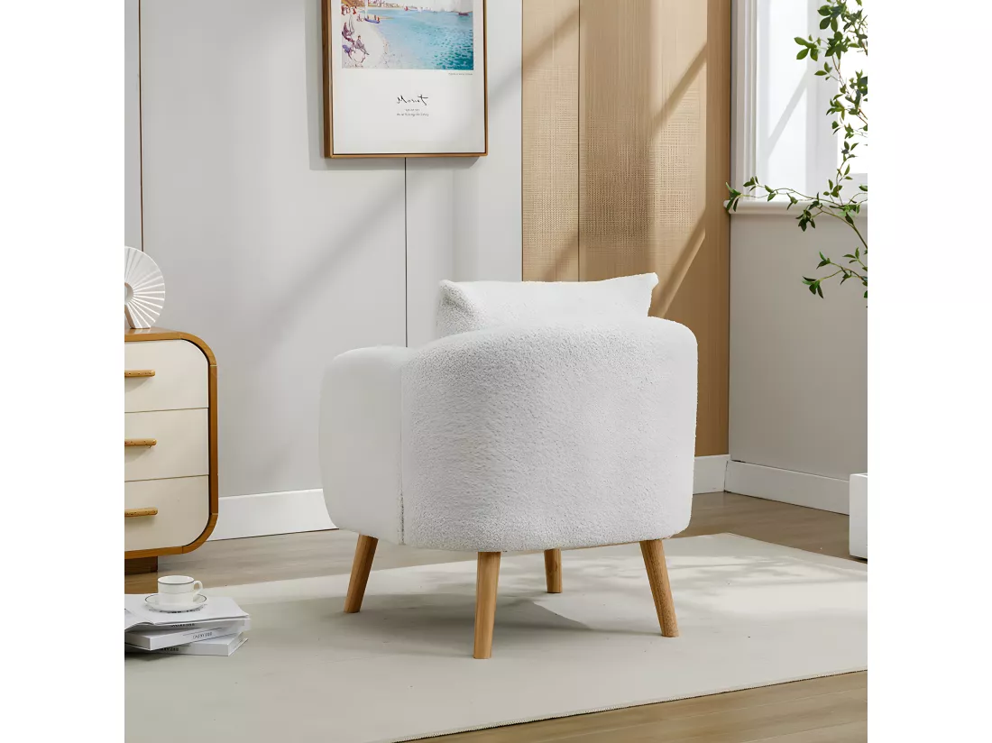 Fauteuil tissu en Teddy - pieds dorés en métal - Blanc - Sweiko