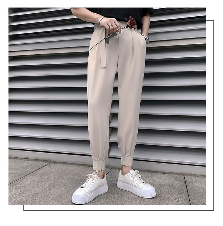 Loansk - Mid Rise Plain Cropped Baggy Dress Pants