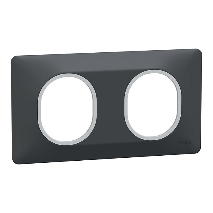 Plaque de finition double Schneider Electric Ovalis gris anthracite bague argent chromé