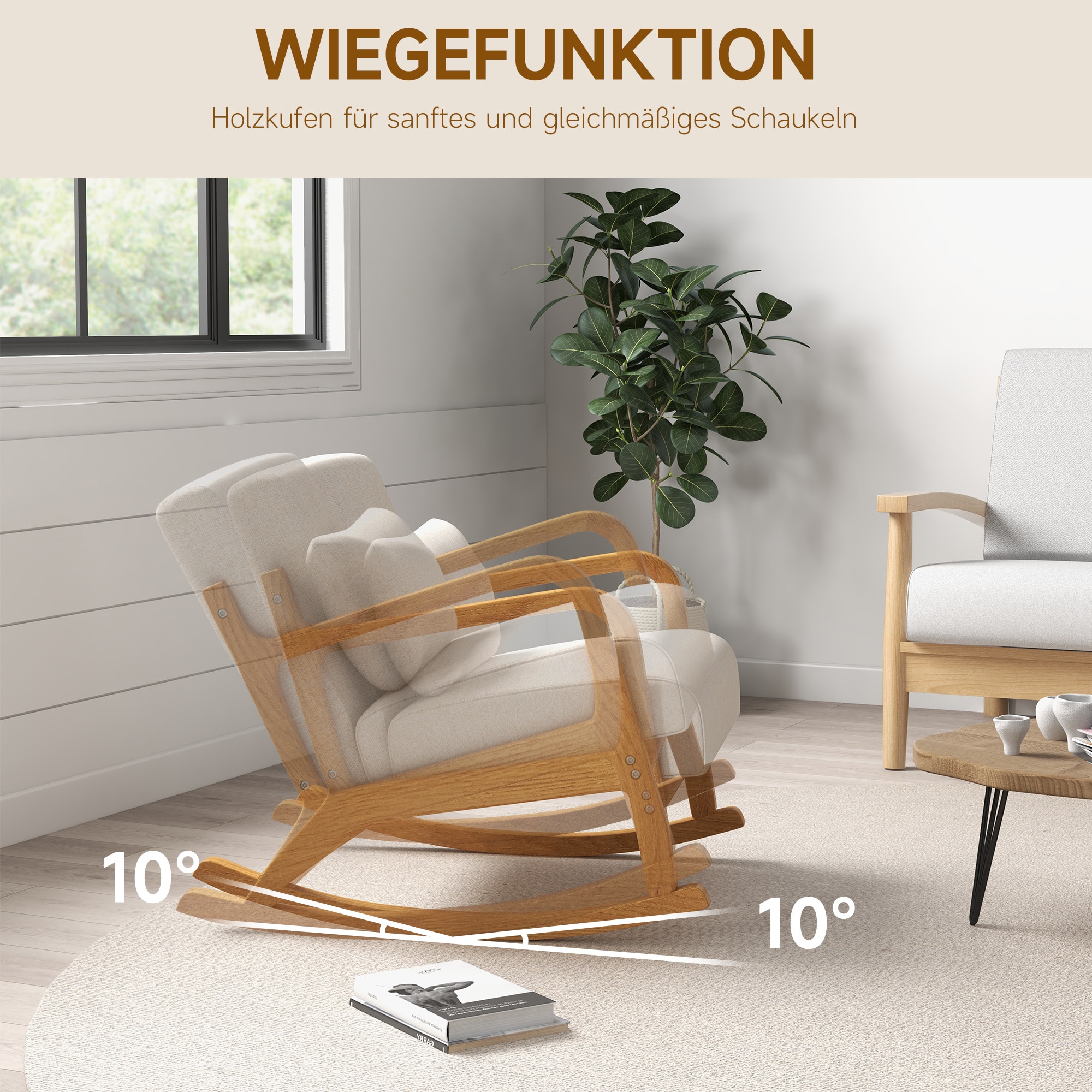 HOMCOM Schaukelstuhl mit Kissen weiß 64,5L x 92B x 81,5H cm