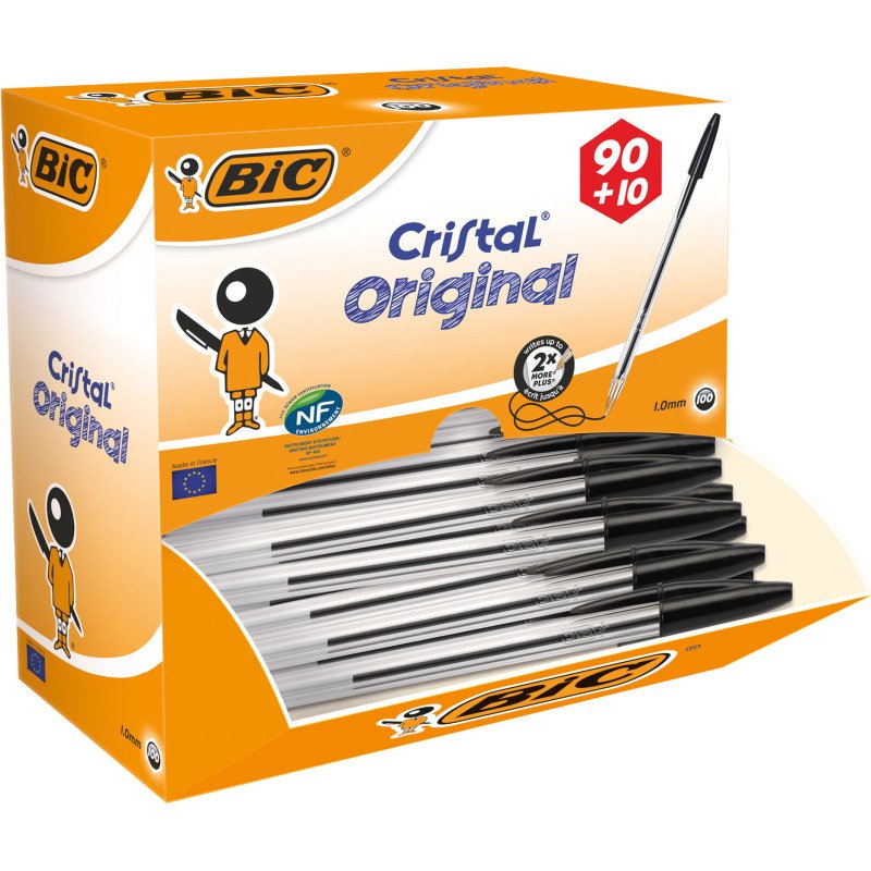 Pack de 90 stylos bille Cristal Bic + 10 offerts