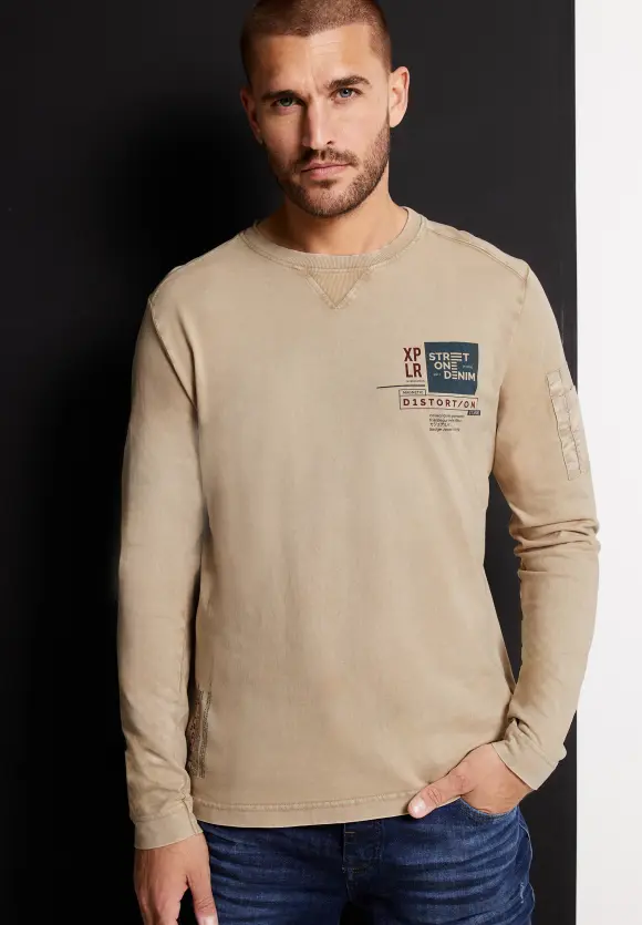 Langarmshirt in Washed-Optik - oat beige