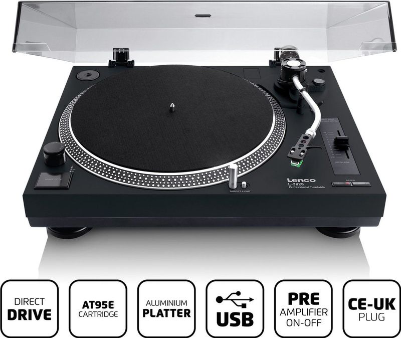 Lenco Platenspeler - Direct drive - USB naar PC encoding - L-3828BK - Zwart