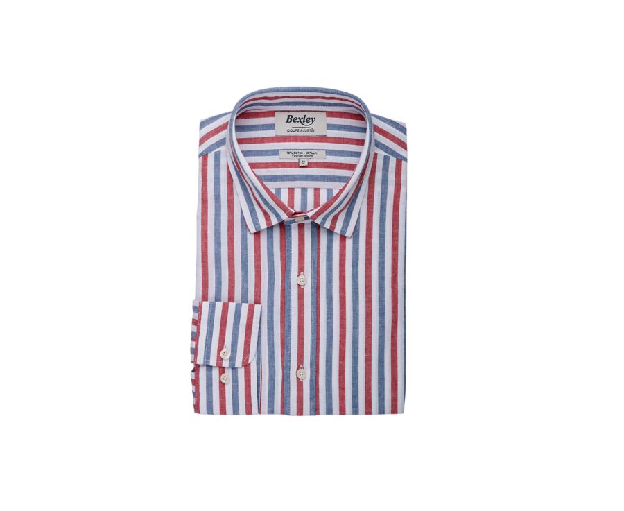 Chemise coton lin rayée Bleu vintage Rouge et Blanc - SIMONIN