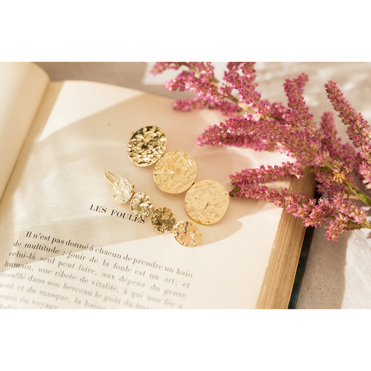 mini barrette ronds martelés doré à l'or fin - HESTIA