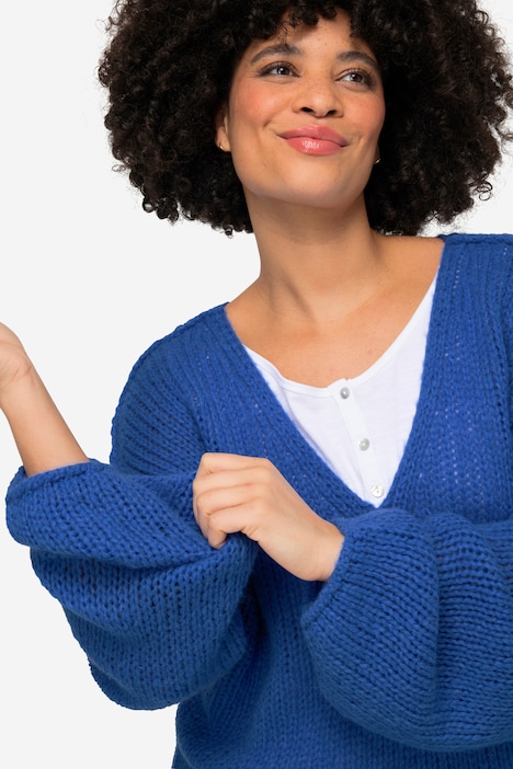 Pullover, oversized, Ballonärmel, V-Ausschnitt.