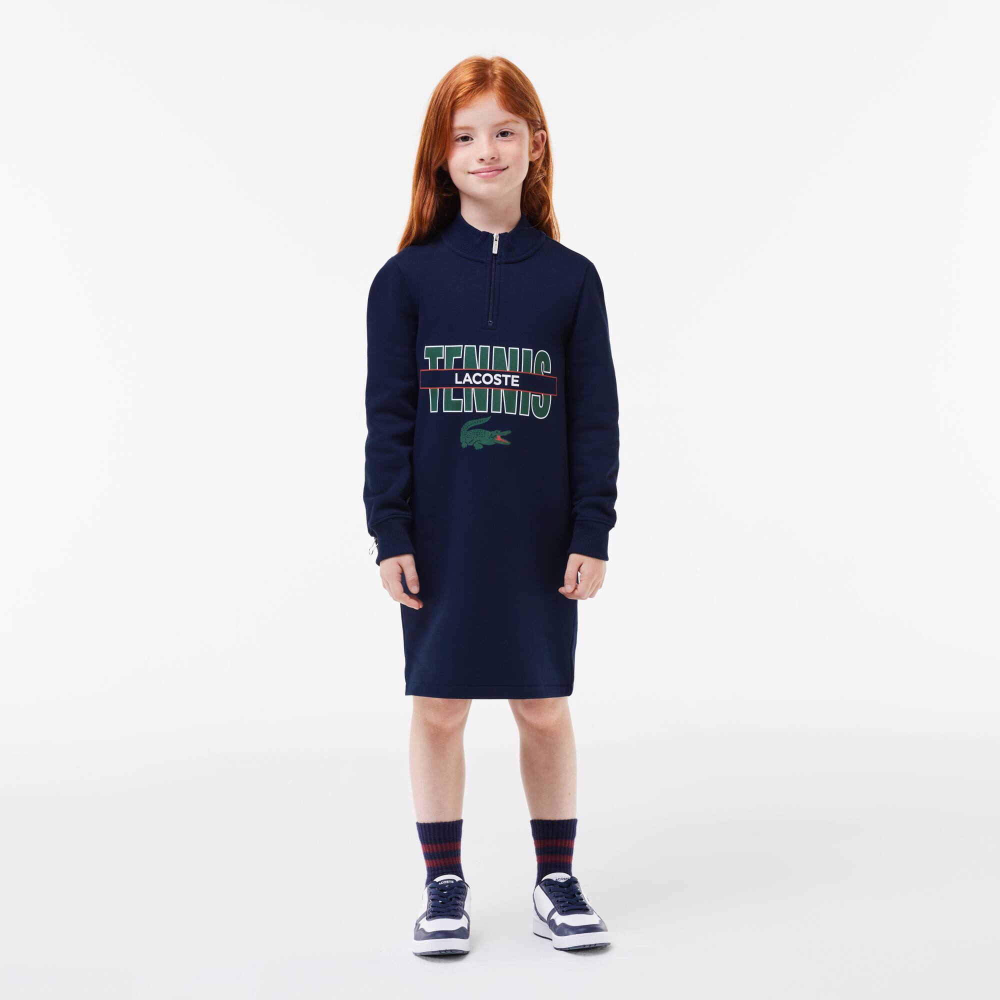 Sweatshirtkleid aus bedruckter Baumwolle Hosen & Kleider - Blau - Lacoste - Mädchen
