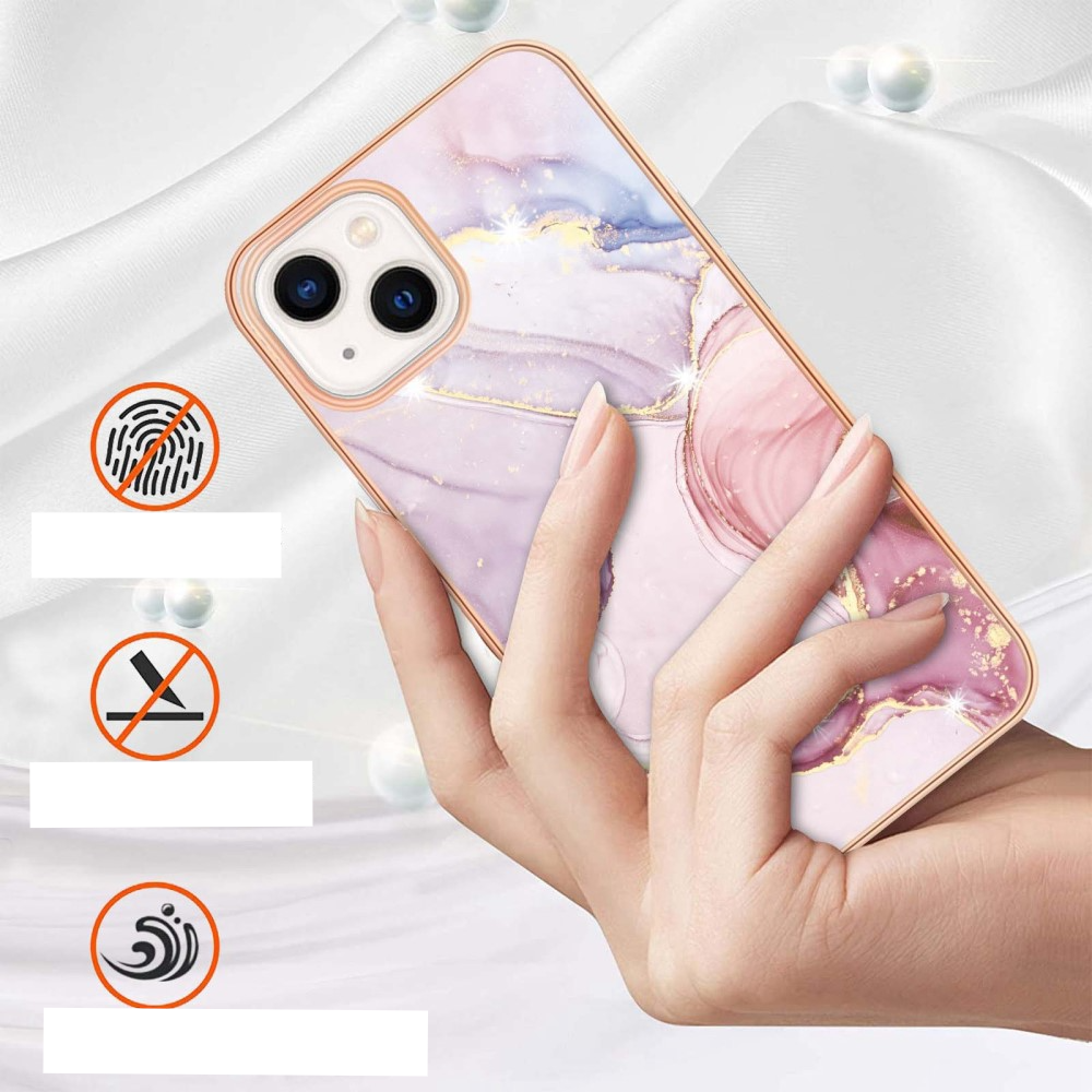 iPhone 14 Gummi Case Hülle Galvanisierter Rahmen Marble Marmor Design - Rosa / Roségold