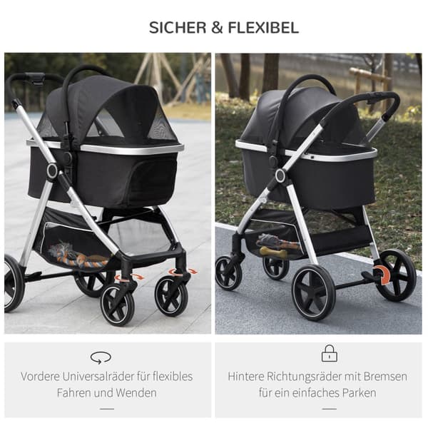 Hundevogn, 3 I 1 Hundevogn, Bilsete, Transportbag, Kattevogn Med Pute Opptil 15 Kg, Sammenleggbar Med Bremser, Nettingvindu, Sikkerhetsliner