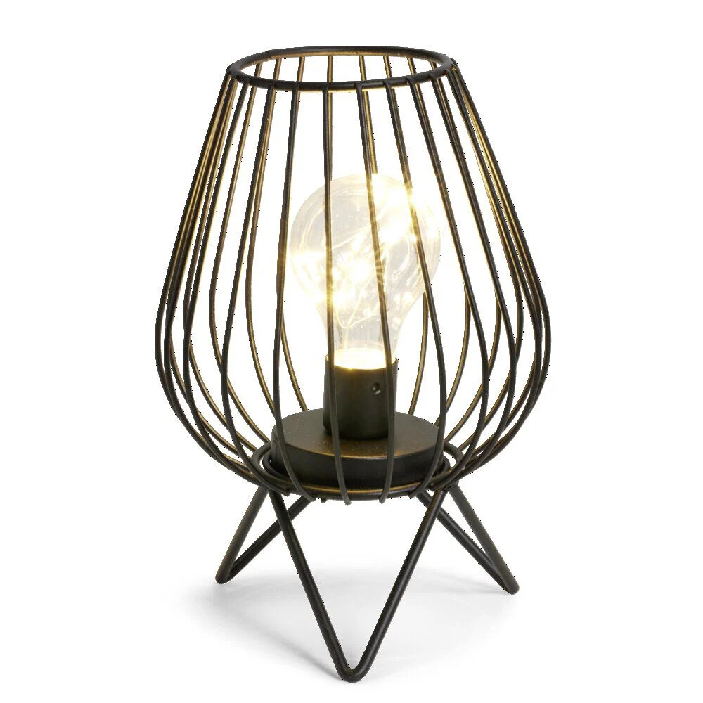 Lanterne LED ajourée métal noir sur pieds Ø15xH22cm
