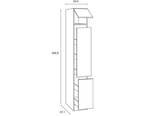 Optifit Apothekerskast Luca932 BxDxH 30x57,1x206,8 cm wit mat gedemonteerd