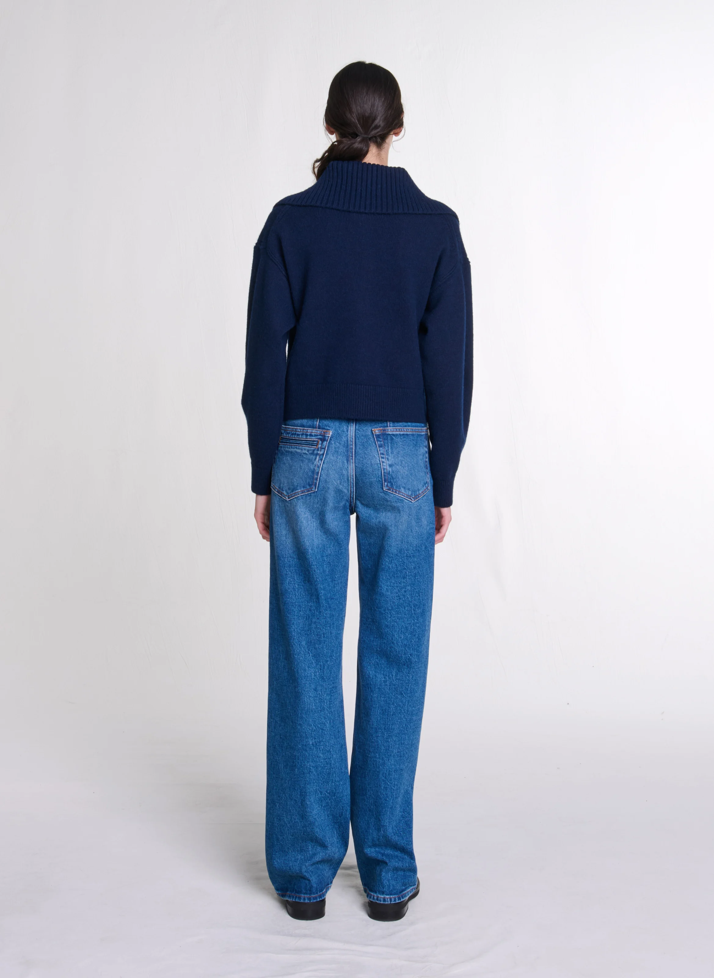Cardigan droit col vareuse | Bleu