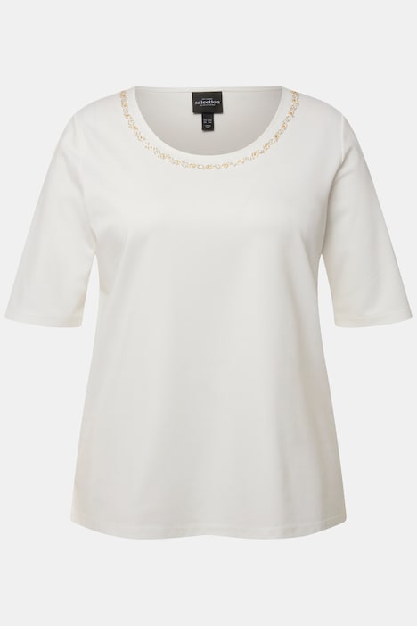 T-Shirt, Zierperlen, A-Linie, Rundhals, Halbarm