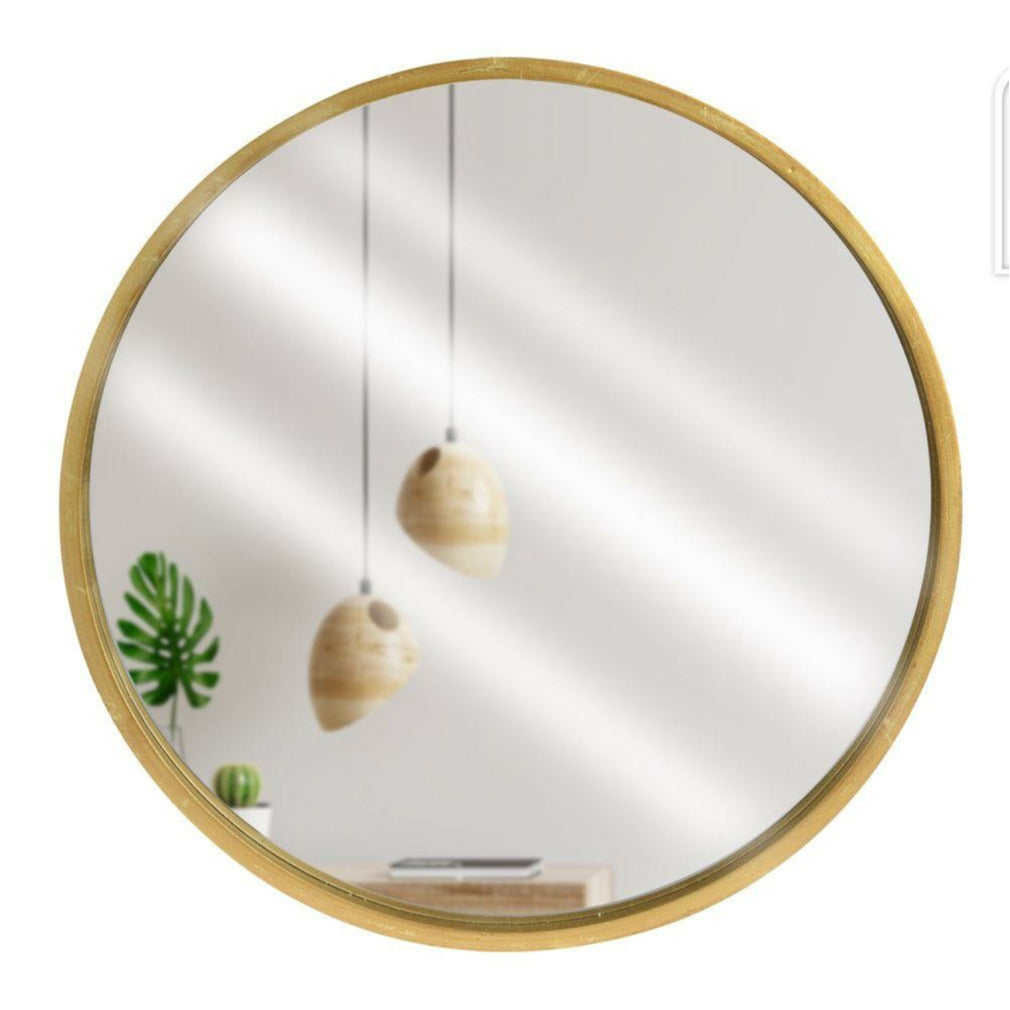 Wandspiegel - rond - hout - goudkleurig - 30 cm