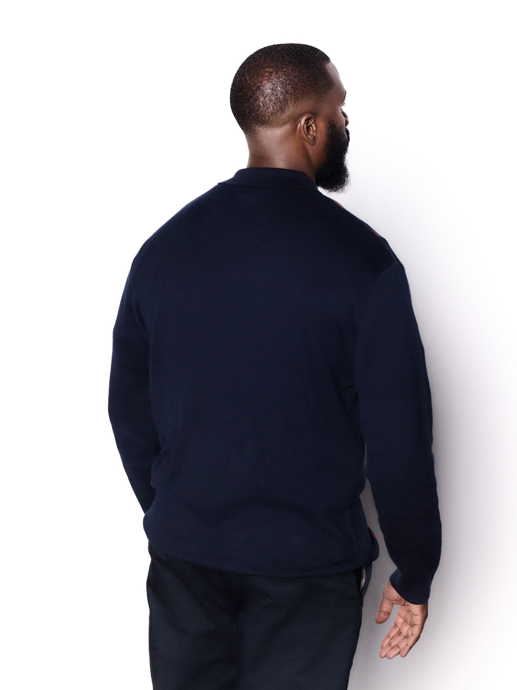 Donkerblauw - Regular Fit Argyle Pattern Collared Zip Through Cardigan