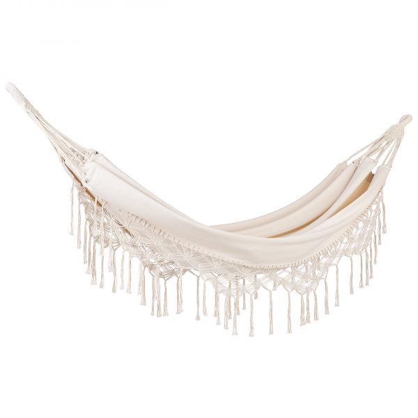Beliani Cama de Rede em Algodão e Poliéster Creme Cama de Baloiço Uso Interior e Exterior Estilo Boho 150x290x1 - 4251682277365