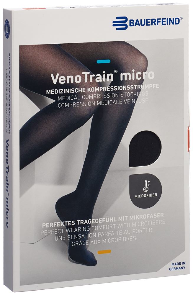 Bauerfeind VenoTrain Micro KKL2 AG S plus/long offene Fussspitze Mikronoppenhaftband schwarz 1 Paar