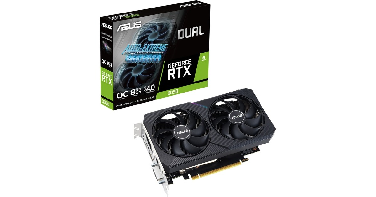 ASUSGeForce RTX 3050 DUAL V2 8GB GDDR6  grafische kaart  (Lite Hash Rate, 1x DisplayPort, 1x HDMI 2.1, DVI-D)
