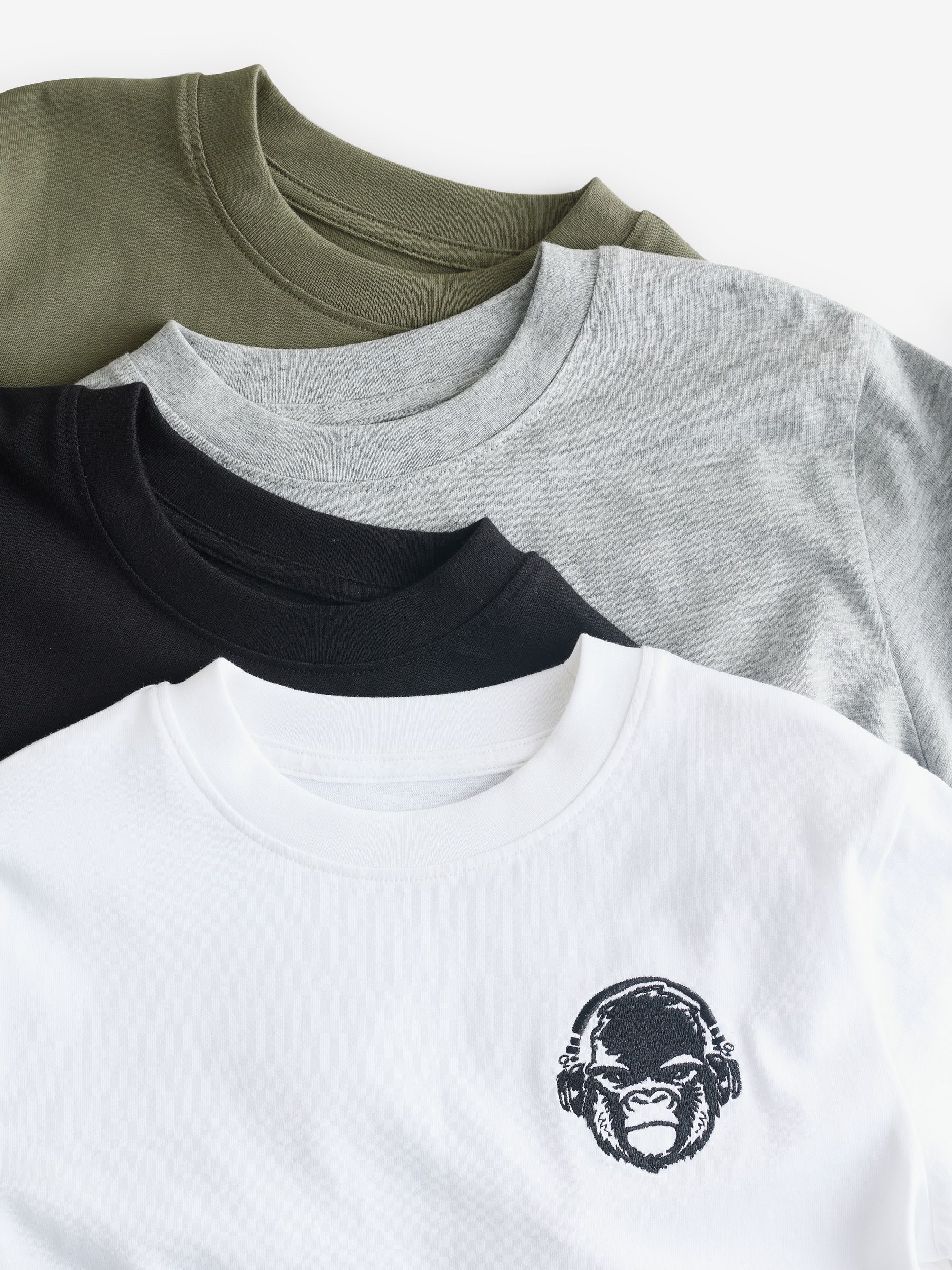 Zwart/wit/grijs gemêleerd/kaki - Verpakking van 4 T-shirts met kleine grafische print en korte mouwen (3 - 16 jr)