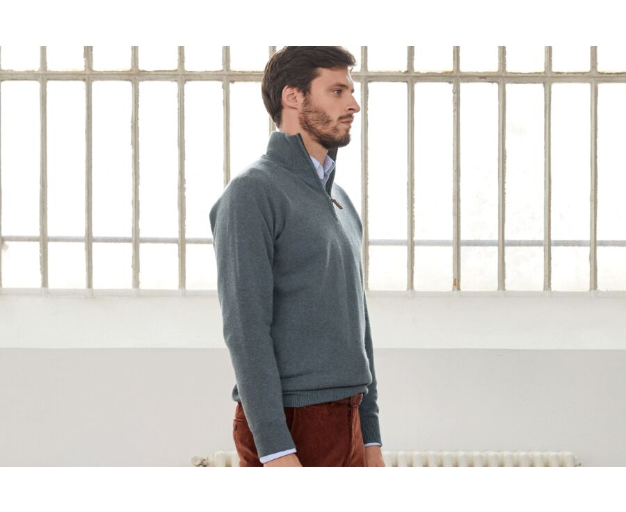 Pull homme laine col zippé Vert Chiné - KENNETH