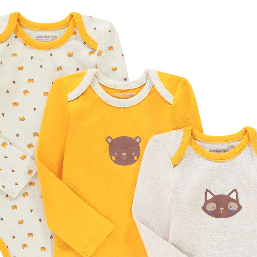 Lot de 7 bodies manches longues en coton bio pour bébé garçon - Jaune
