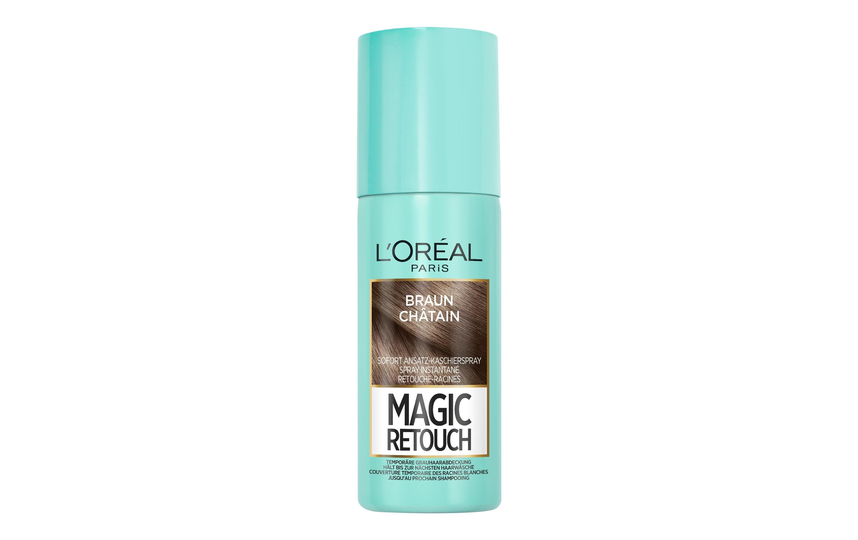 Haaransatz-Spray Magic Retouch BraunKaschiert den grauen Haaransatz in nur 3 Sekunden