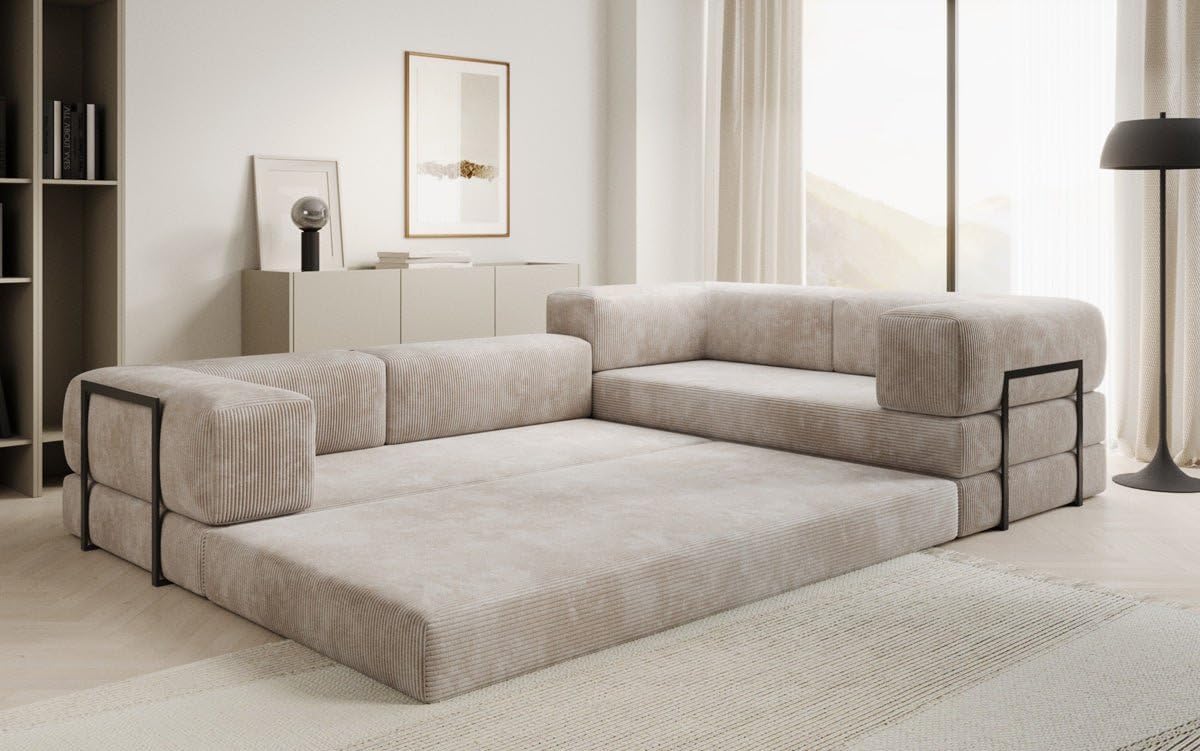 Luxusbetten24 Designer Sofa Lazy L Closed in Cord Beige