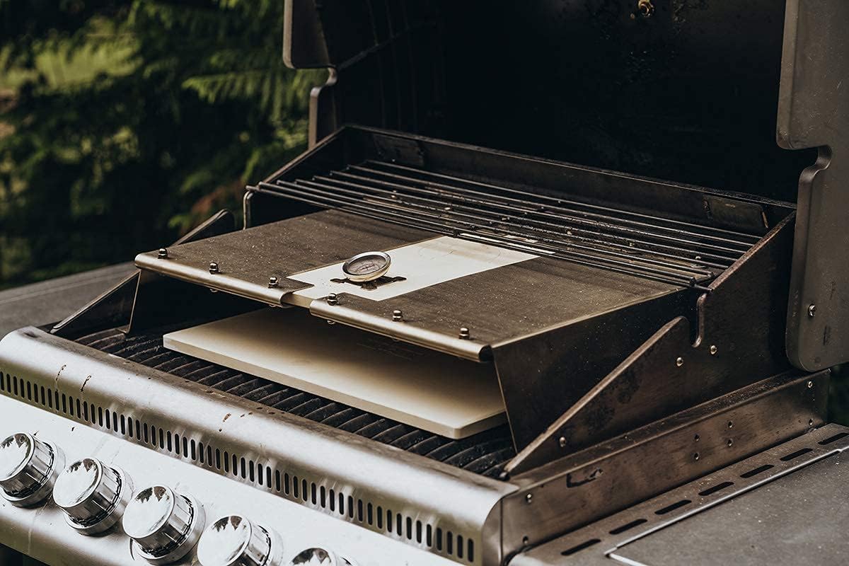 MOESTA-BBQ 19597 PizzaCover Flex - Gasgrill Edelstahl-Pizzaaufsatz mit Cordierit-Dach - Breitenverstellbar 600-900 mm