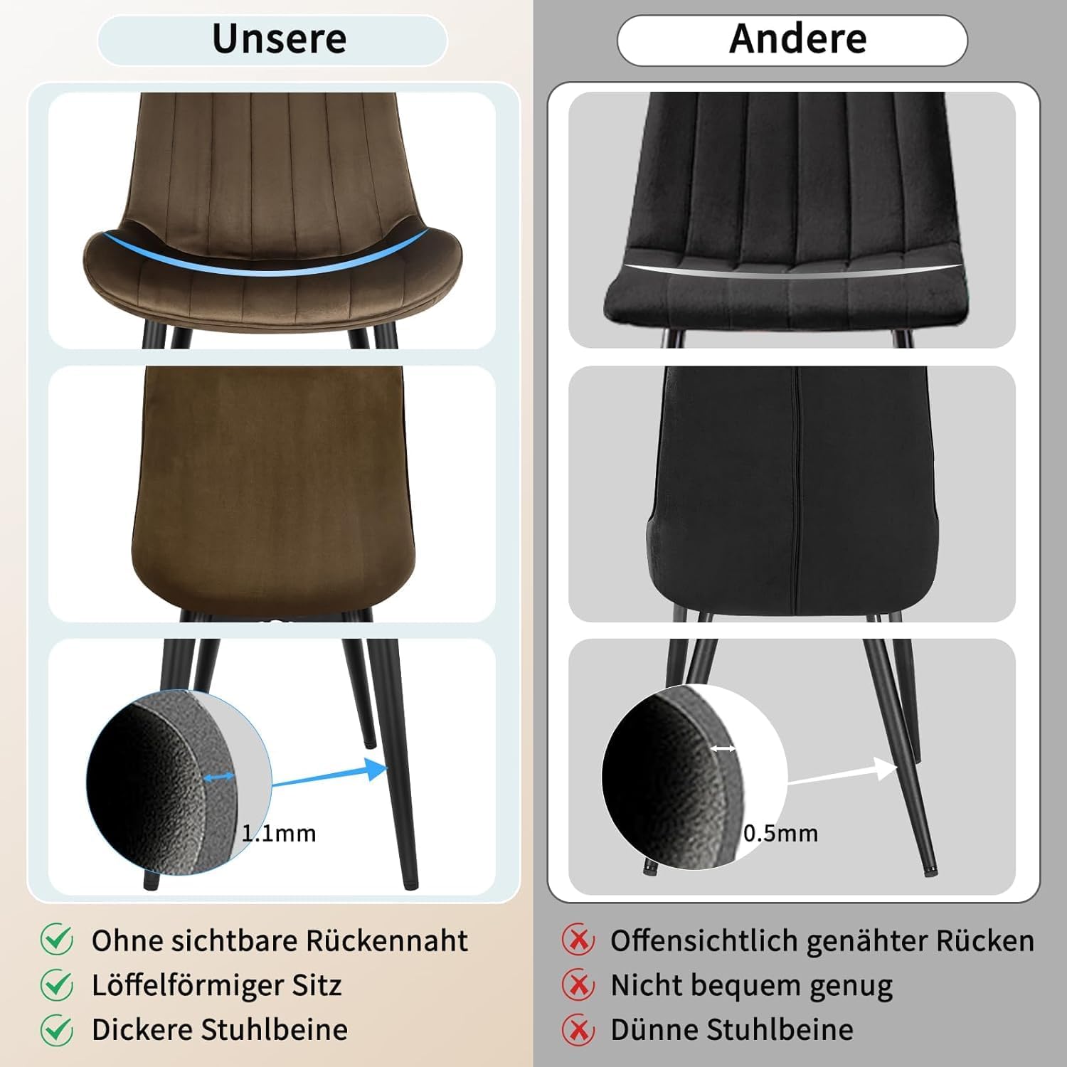 LEWE Esszimmergruppe, Esstisch aus Holz mit 4 Holland Samt Stühle Set, 140 x 80 x 76 cm Tisch, für Esszimmer Küche Wohnzimmer, Langlebig, Rechteckiger Esstisch aus dunklem Holz und Braune Stühle